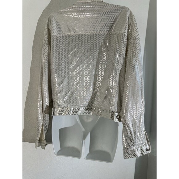 JOUJOU Womens Silver Dot Button Up Metallic Large 100% Cotton Made In USA - Picture 7 of 11